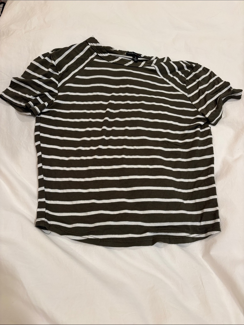Source Unknown Olive Green & White Striped Short Sleeve Tee